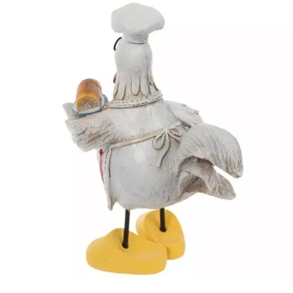 Chef Rooster Figurine with Red Stripes and Yellow Shoes Chef Rooster Figurine